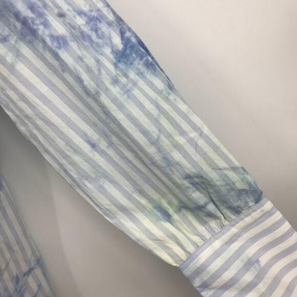 Free People Nola Shirt Dress S Striped Tie Dye Poplin Button Front Waist Tie NWT - Picture 8 of 12